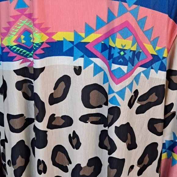 Kimono Open Front Southwestern/Leopard Print Shirttail Hem One Size Long Sleeve - Picture 8 of 10